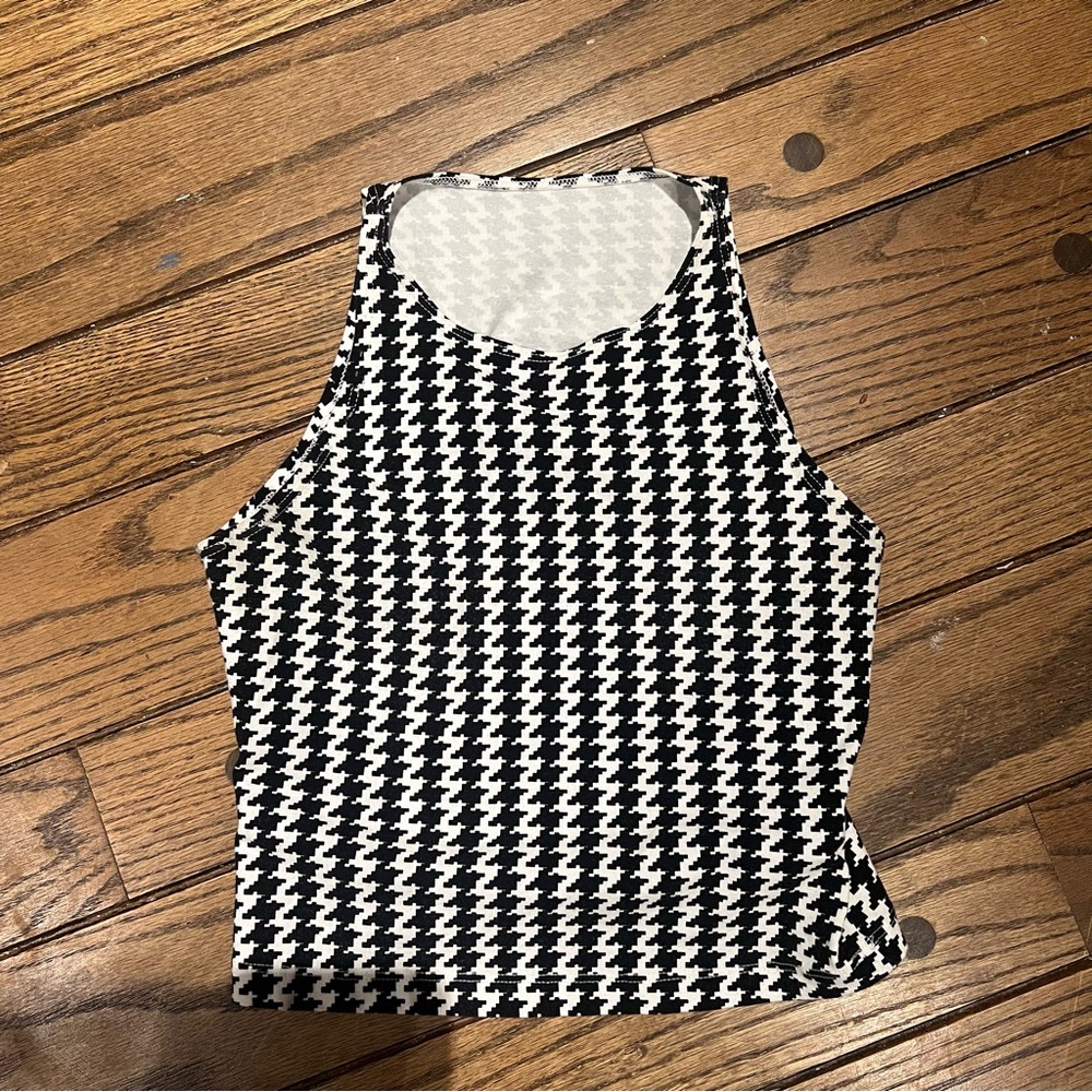 American Apparel Houndstooth Fitted Crop Tank Top